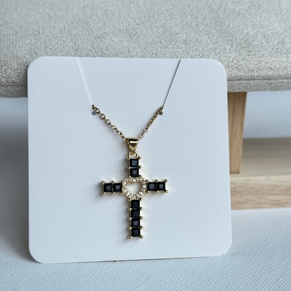Gold and Black Cross Pendant Necklace - Picture 3 of 3